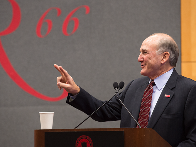 President Barchi addressing the Rutgers Senate